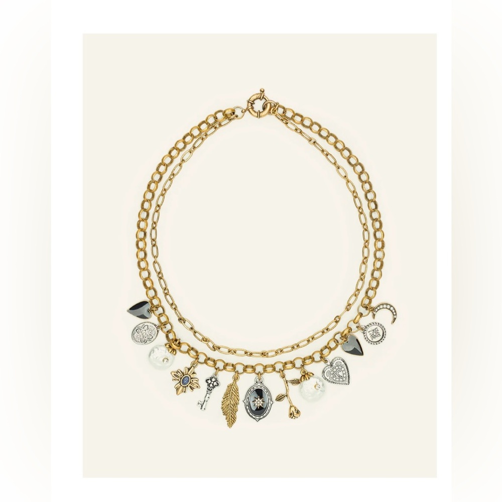 Gold and Silver Charm Necklace Patricia Nash double chain